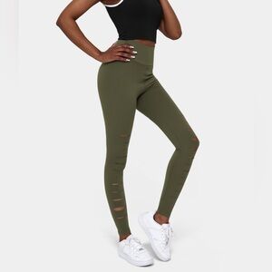 Halara High Waisted Ripped Solid Casual Leggings NWT, Color: Olive
